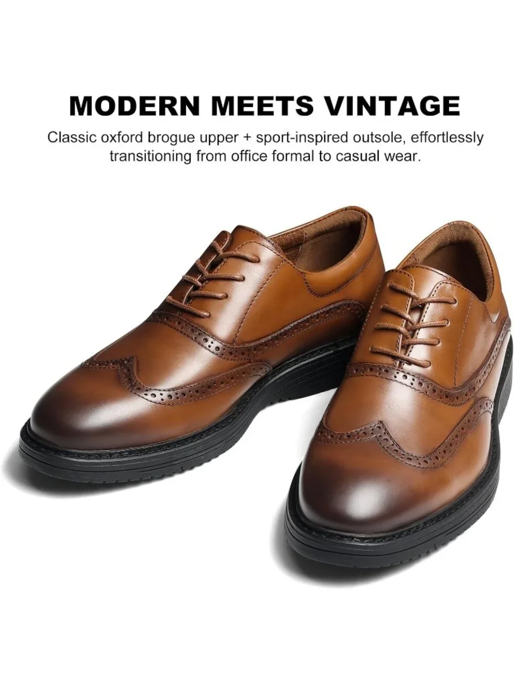 Men's Brown Genuine Leather Non Slip Casual Formal Oxford Dress Shoes